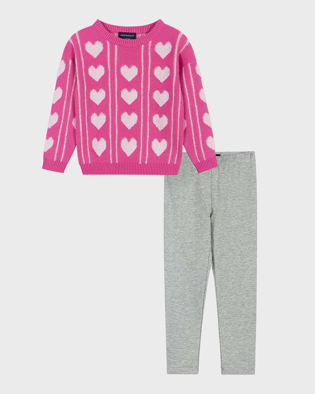 Andy & Evan Kids' Toddler/child Girls Heart Sherpa Sweater & Legging Set In Medium Pink
