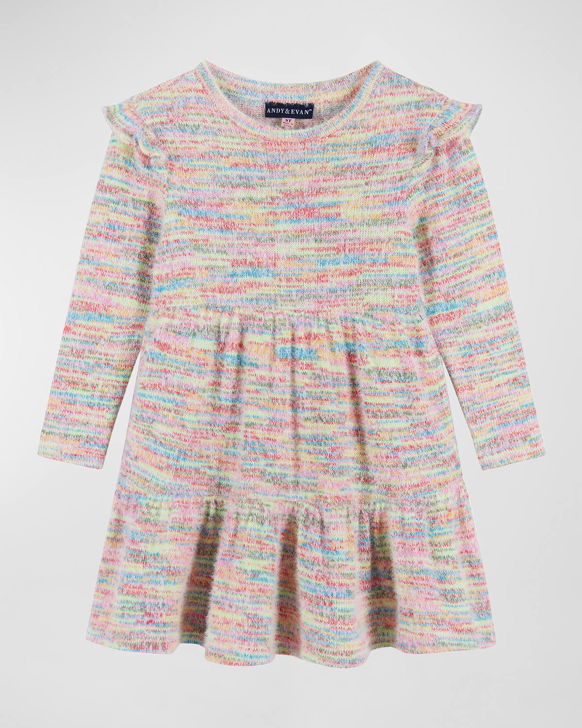 ANDY & EVAN GIRL'S MULTICOLOR KNIT RUFFLE TRIM DRESS