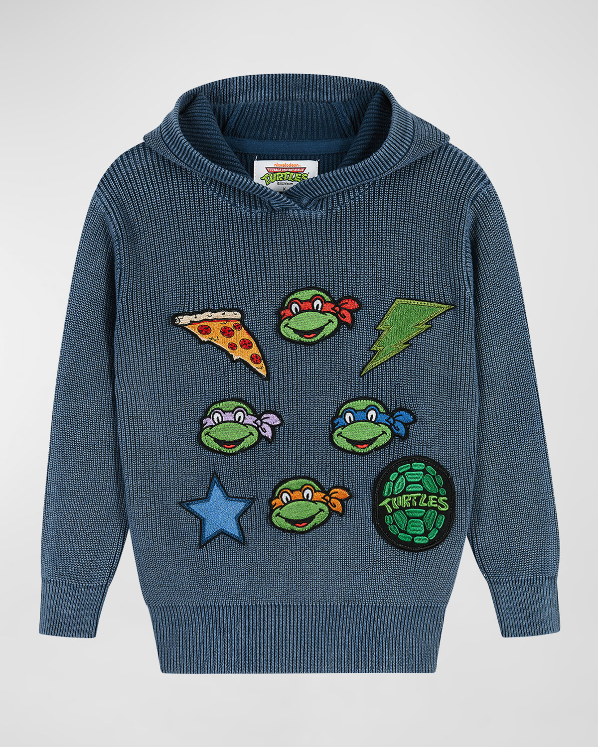 Shop Andy & Evan X Tmnt Boy's Stone Washed Rib Hooded Sweater In Blue Hoodie