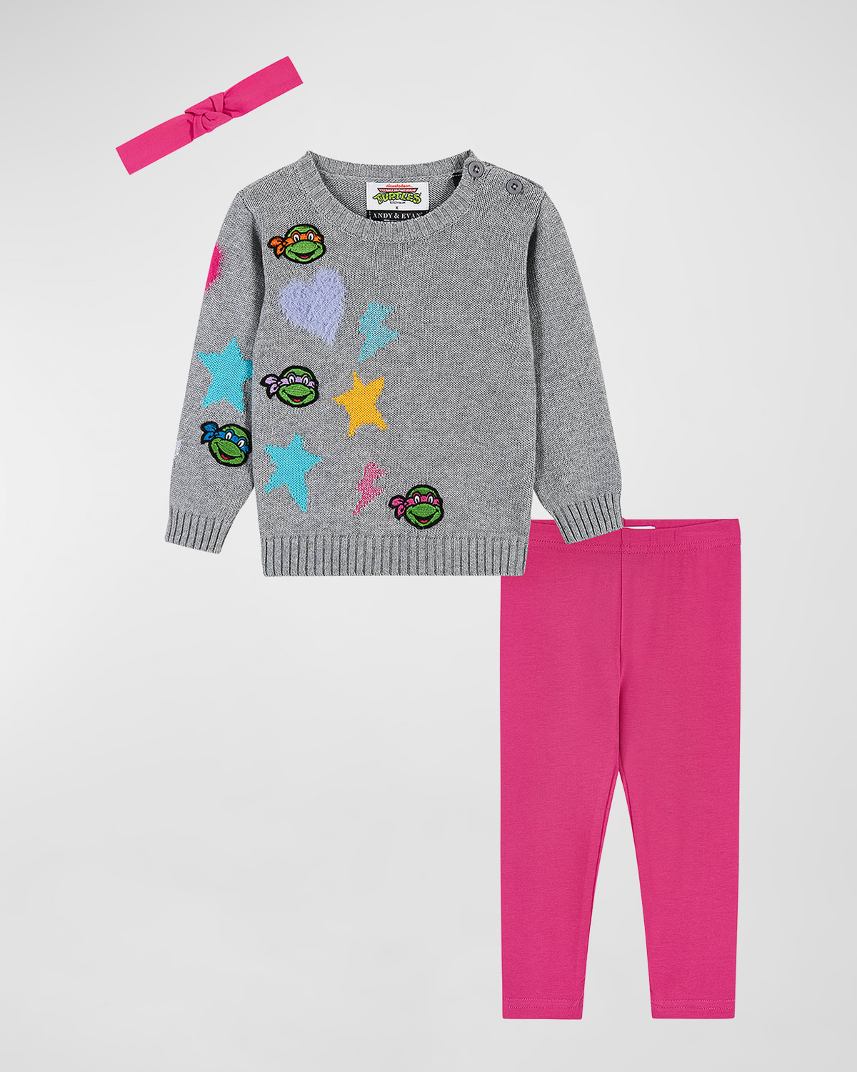 Shop Andy & Evan X Tmnt Girl's Chenille Heart & Star Sweater Set In Heather Grey
