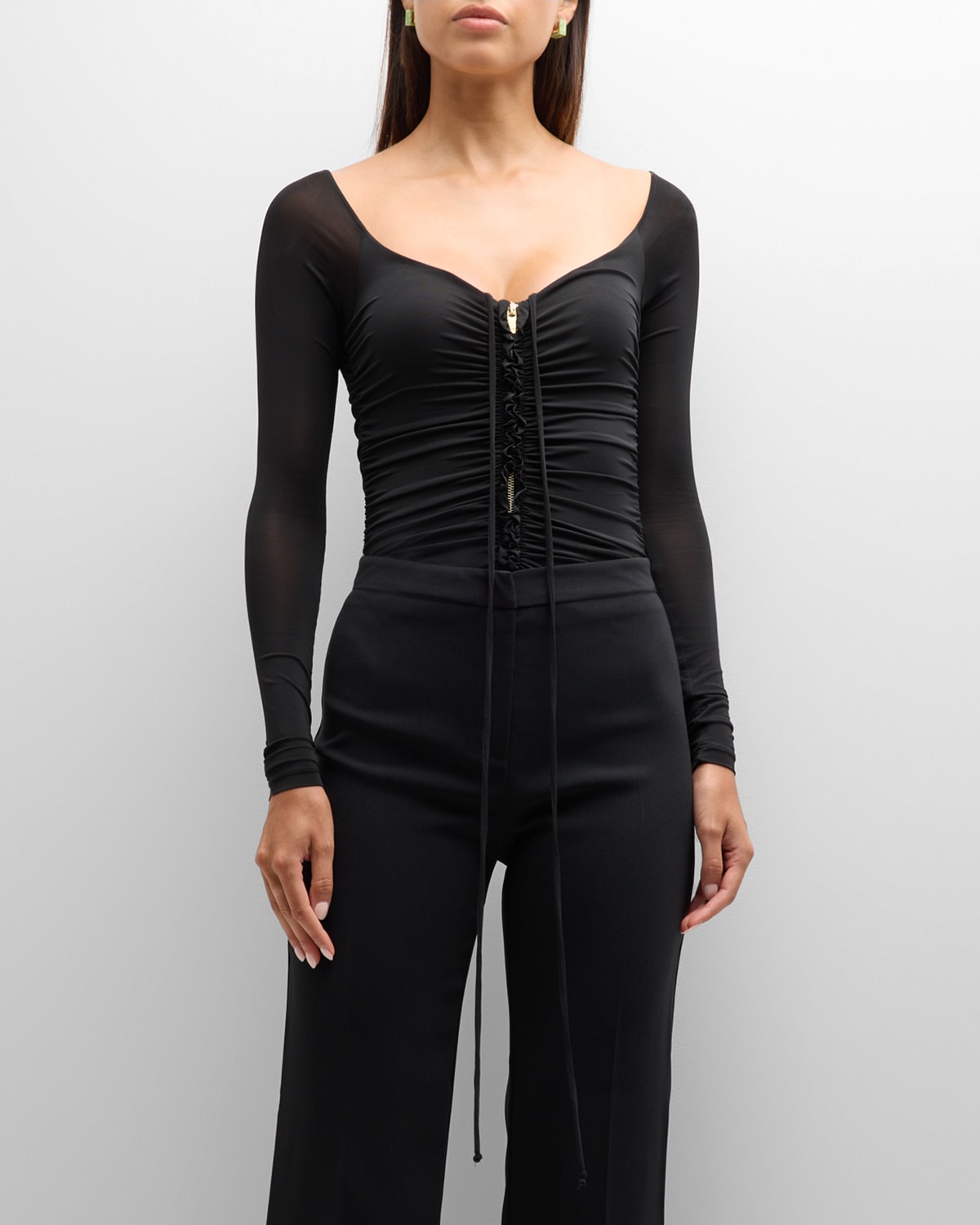 PINKO Matte crepe jersey bodysuit, Black Women's