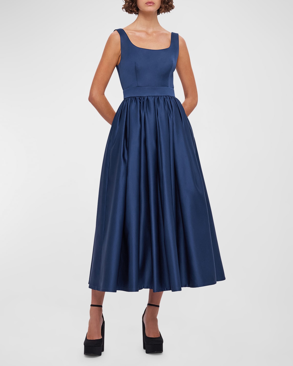 Colleen Ruched Scoop-Neck Sleeveless Midi Dress