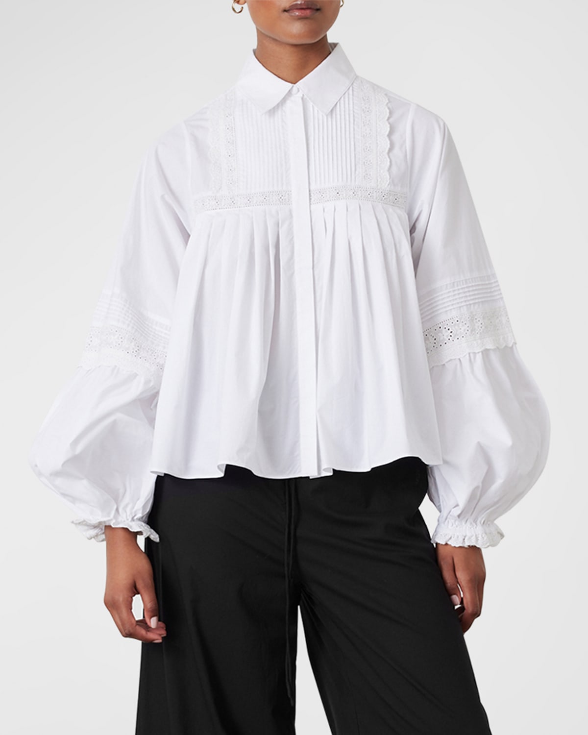 JOSLIN Anastasiya Pleated Pintuck Organic Cotton Shirt