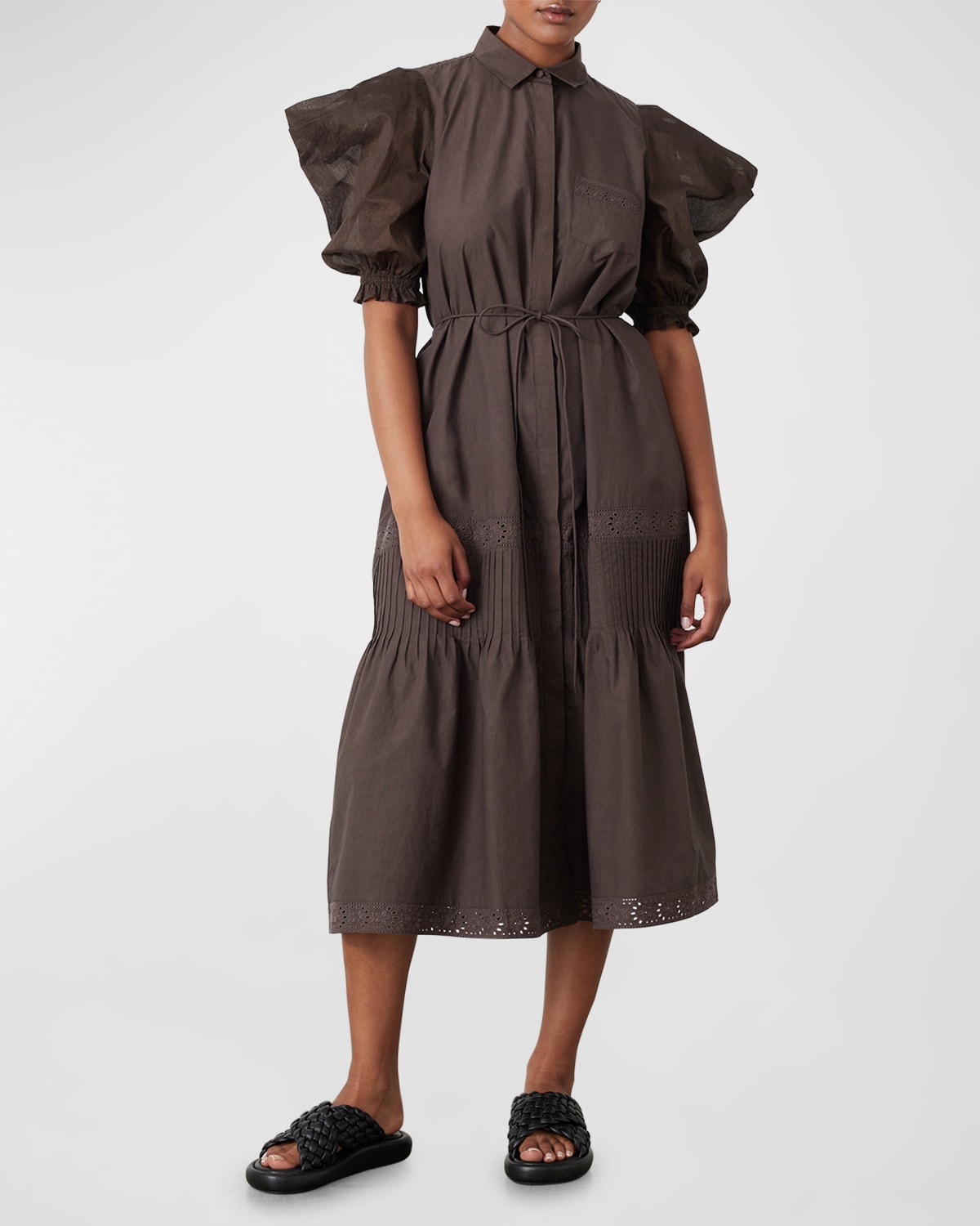 JOSLIN Sonya Blouson-Sleeve Organic Cotton Midi Dress