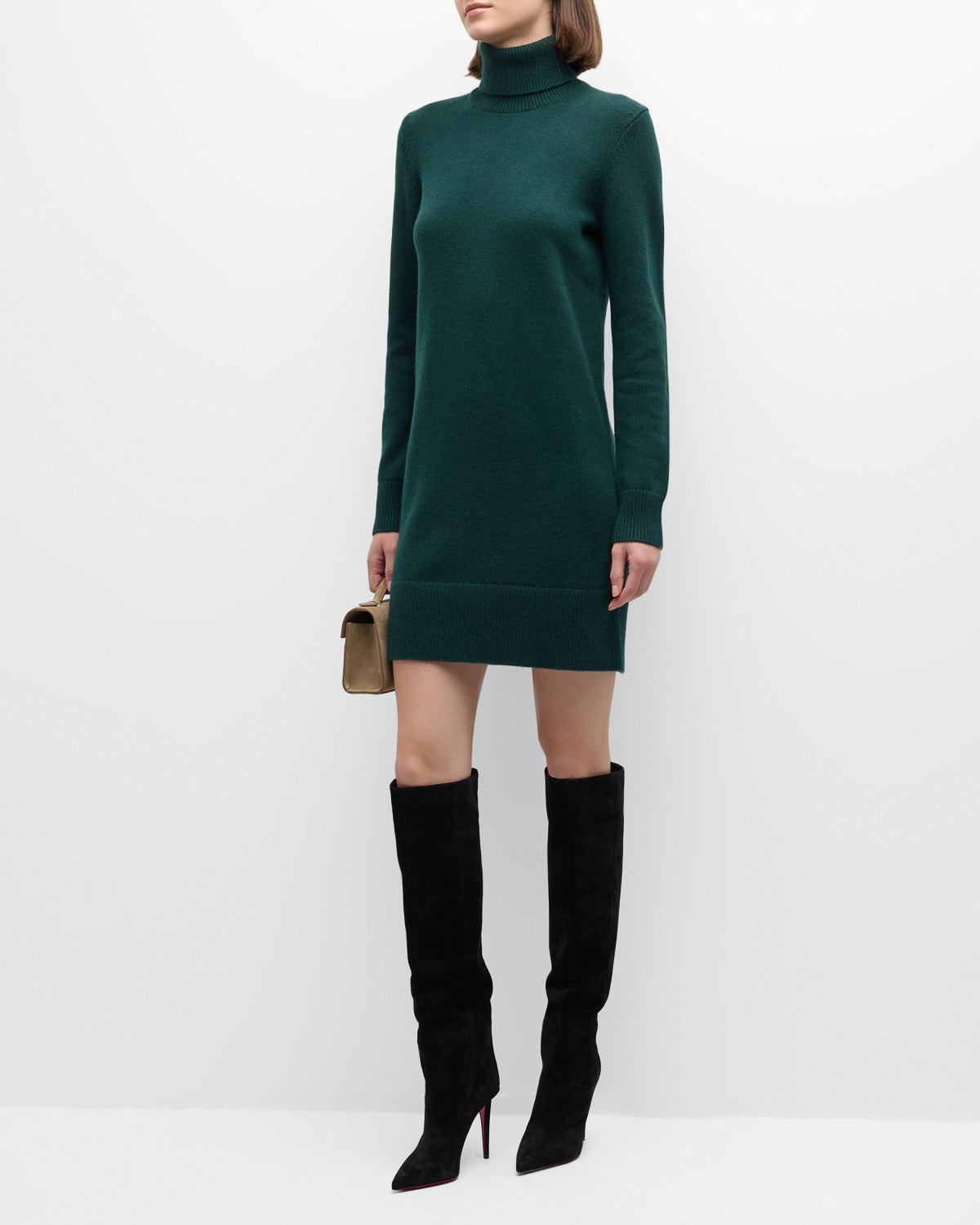 Michael Kors Kaia Cashmere Turtleneck Sweater Dress In Forest