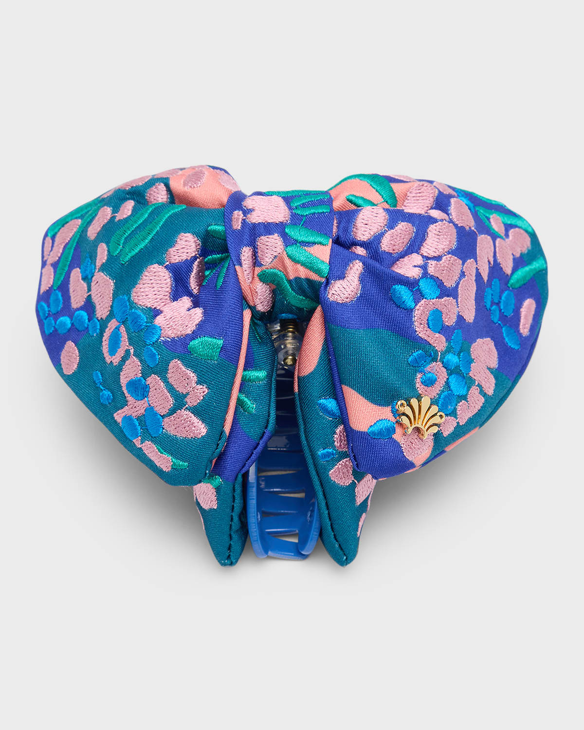 Lele Sadoughi Simone Embroidered Bow Claw Clip In Sea Reef