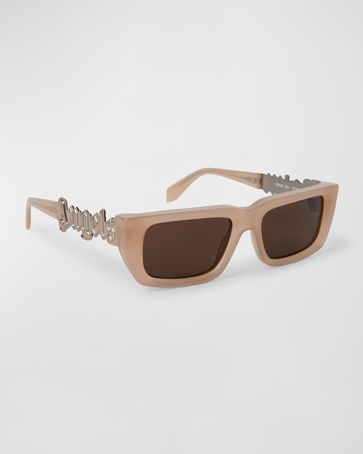 Palm Angels Milford Brown Acetate & Metal Rectangle Sunglasses In Nude Brown