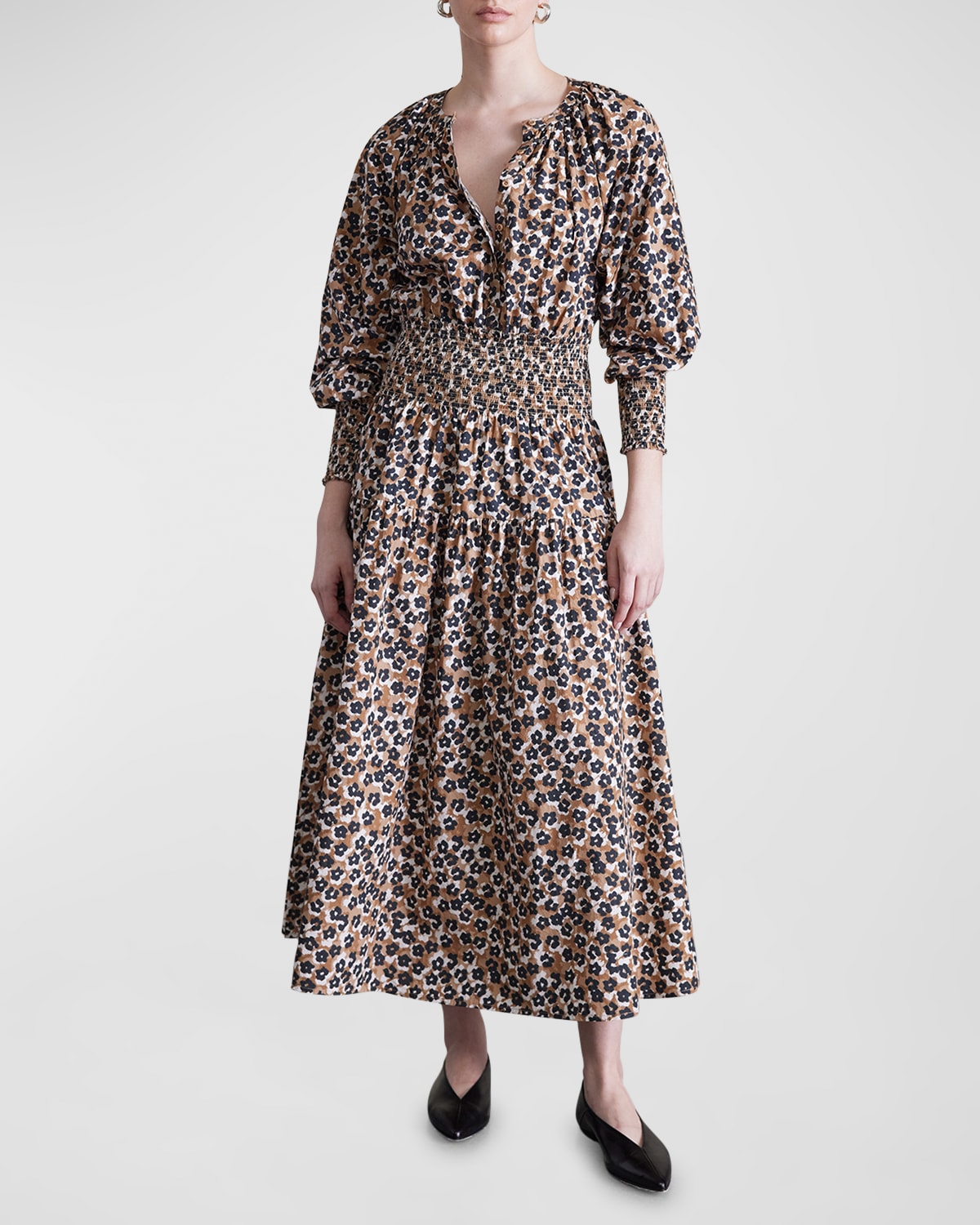 Apiece Apart La Ventura Smocked Animal-print Maxi Dress In Leopard Bouquet