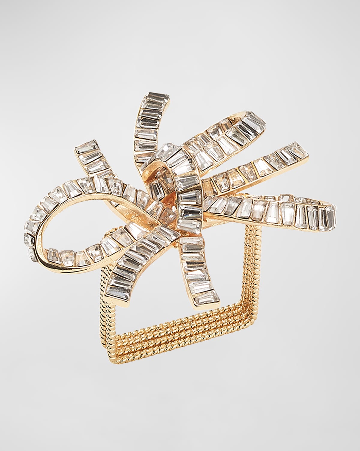 Kim Seybert Jeweled Bow Napkin Ring In Gold & Crystal, Set Of 4 In A Gift Box