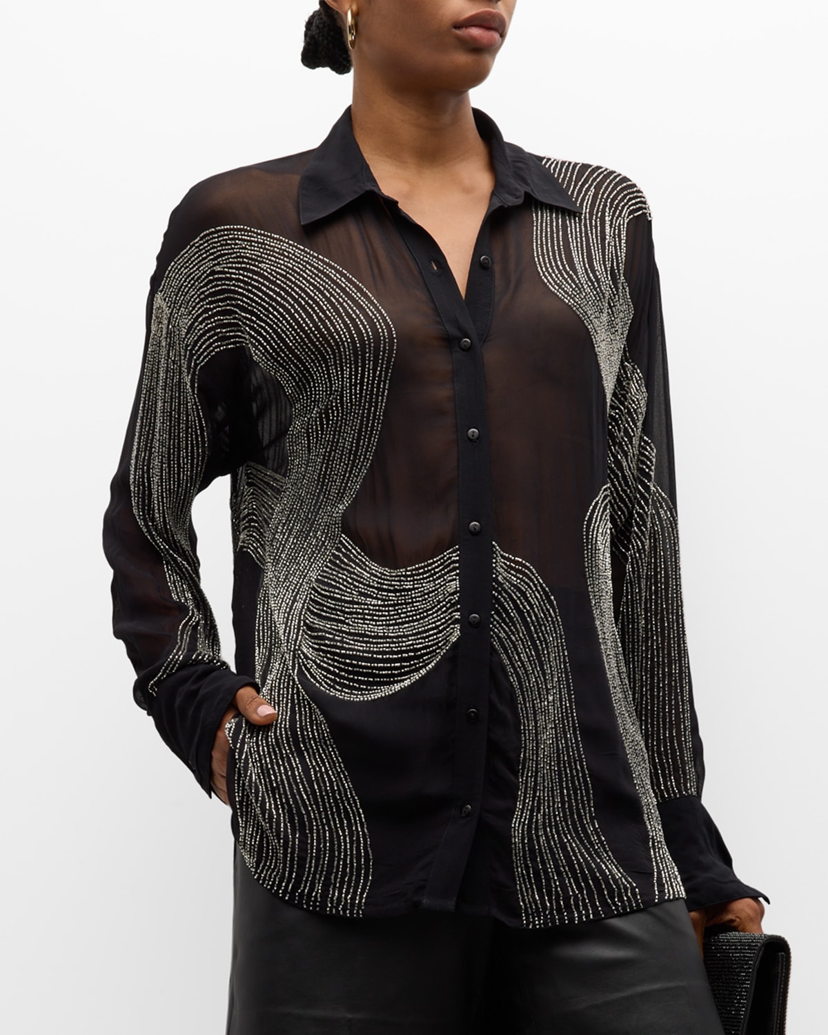 Retroféte Siren Embellished Button-front Shirt In Blacksilver