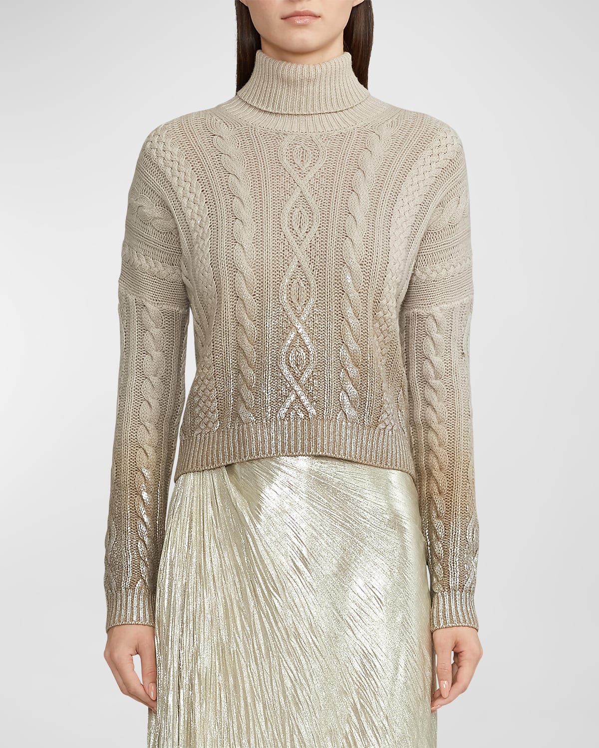 Shop Ralph Lauren Cashmere Turtleneck Sweater With Artisanal Handpainted Detail In Wheat