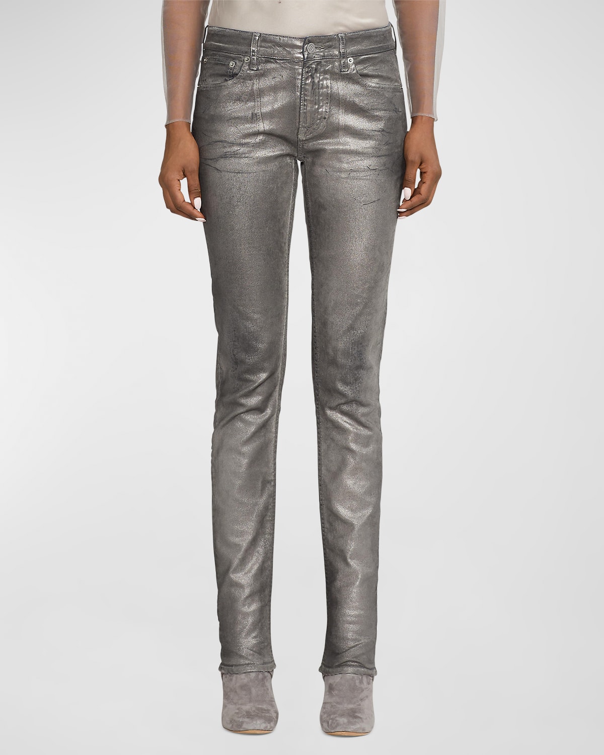 Ralph Lauren Slim-fit Chrome Foil Denim Jeans In Silver Chrome Foil