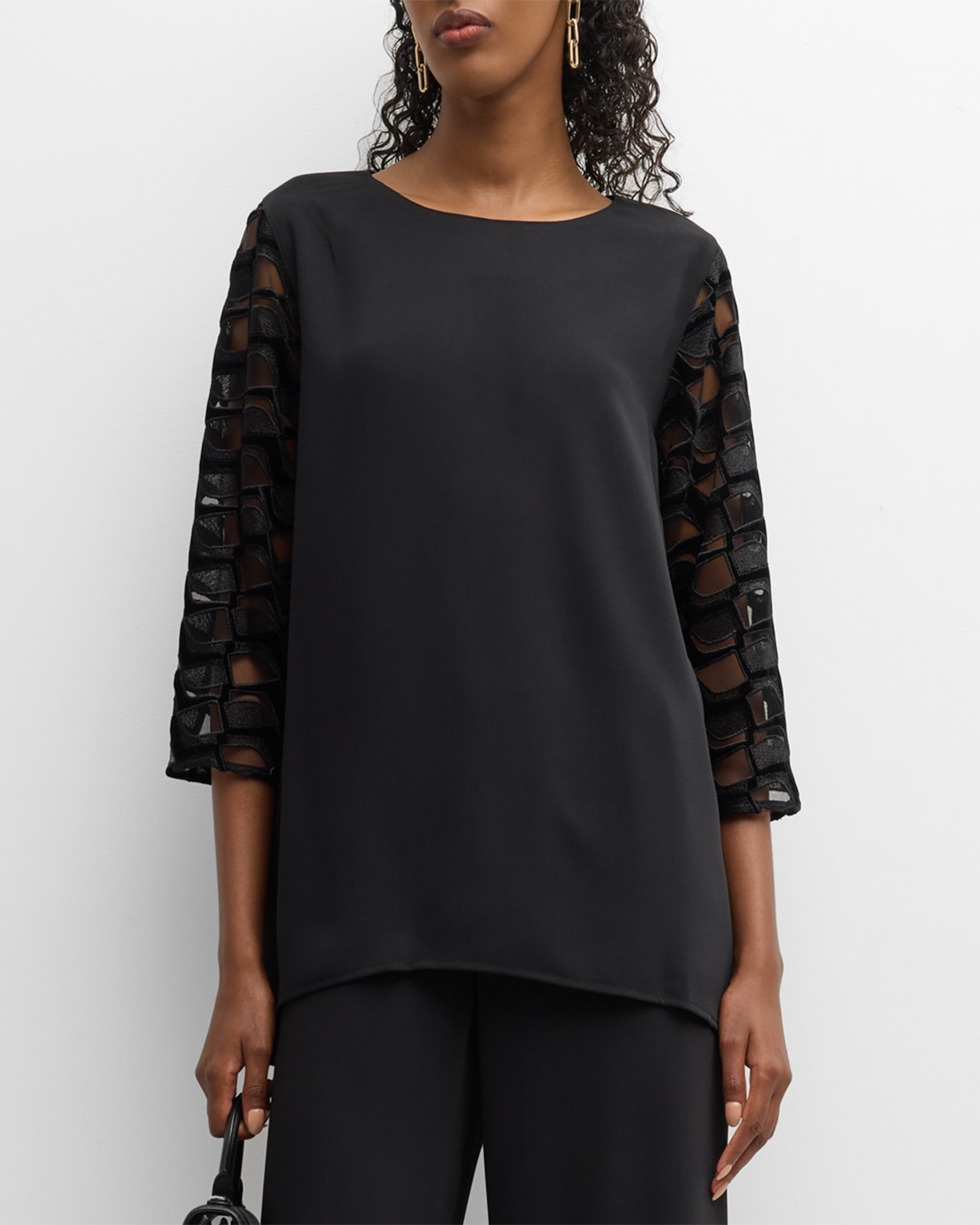 Shop Caroline Rose After Hours Embroidered Mesh-inset Tunic In Black
