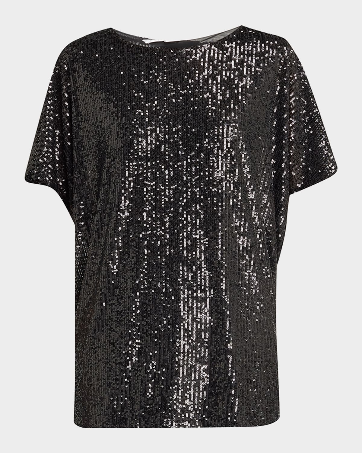 Caroline Rose Dolman-sleeve Sequin Caftan Top In Black