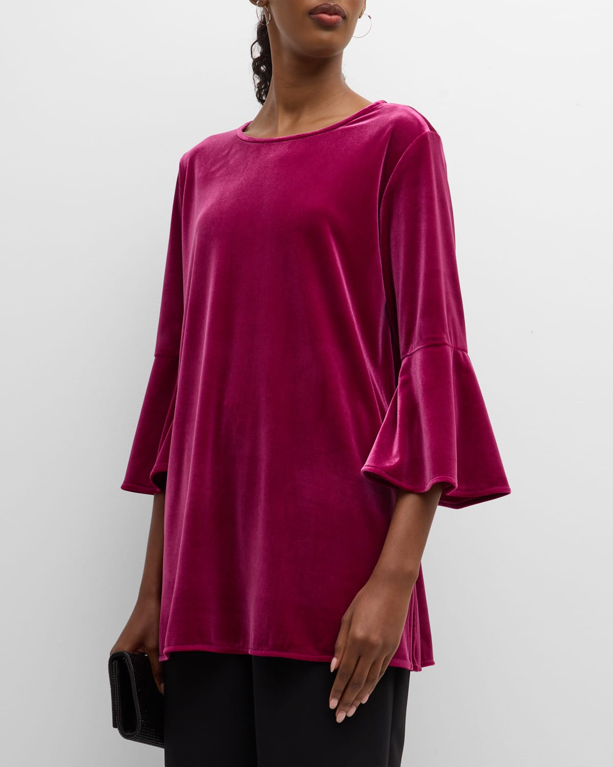 Caroline Rose Bella Stretch Velvet Bell-sleeve Top In Magenta