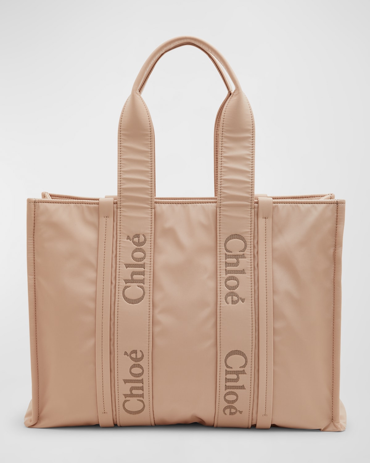 Chloé Woody Large Nylon Shopper Tote Bag In Rose Dust