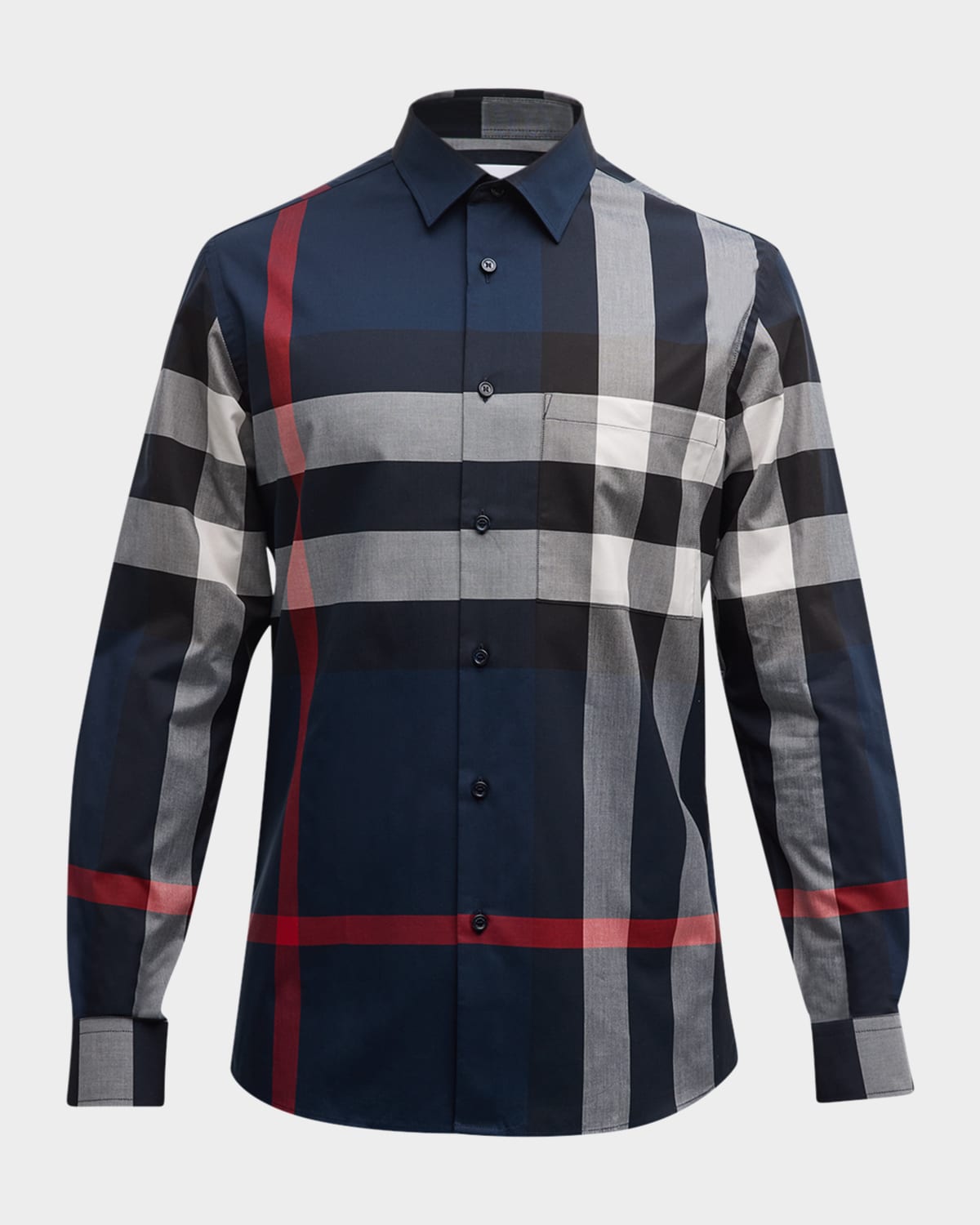 Shop Burberry Men's Summerton Check Button-down Shirt In Navy Ip Check