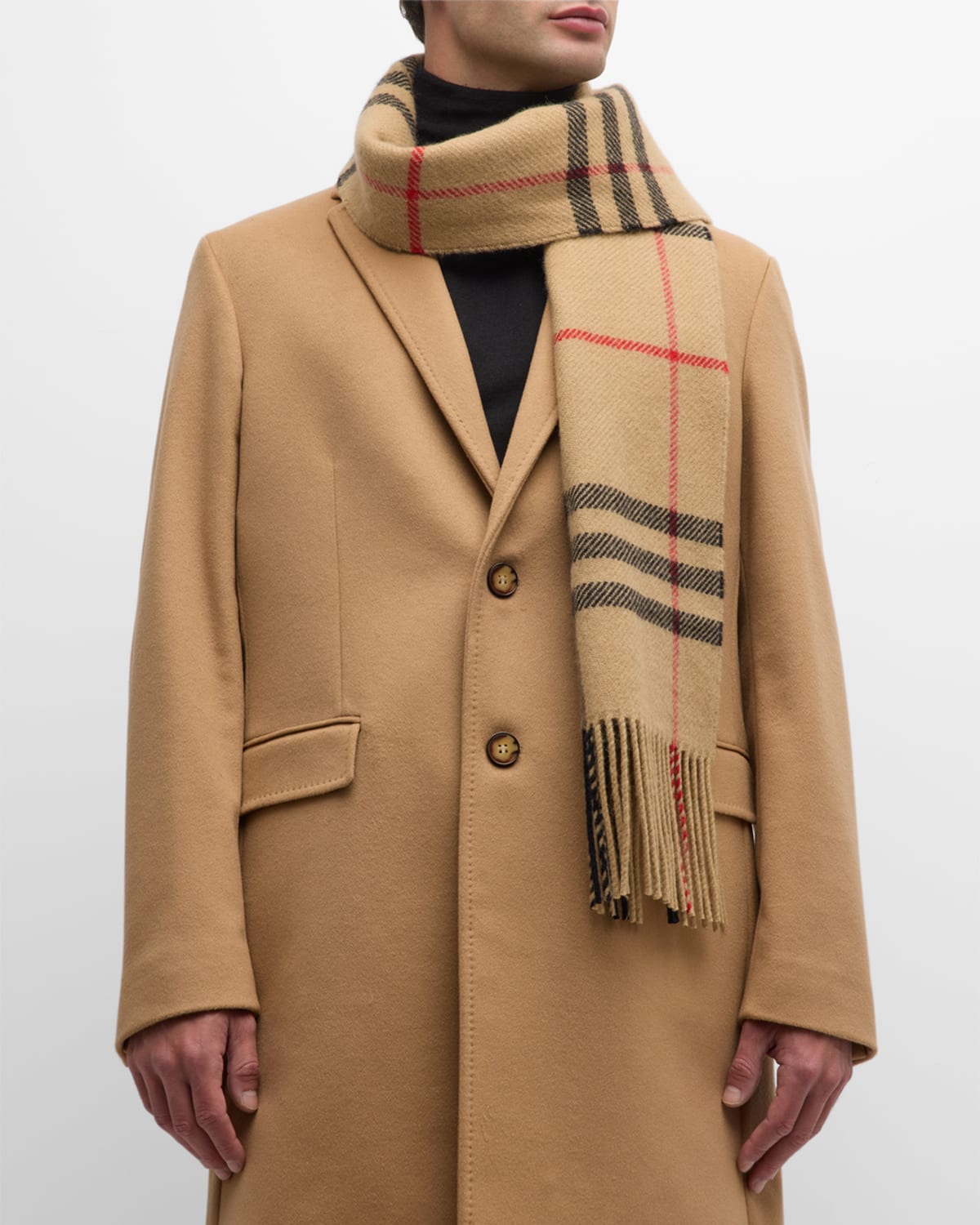 Shop Burberry Men's Wool-cashmere Check Scarf In Archive Beige