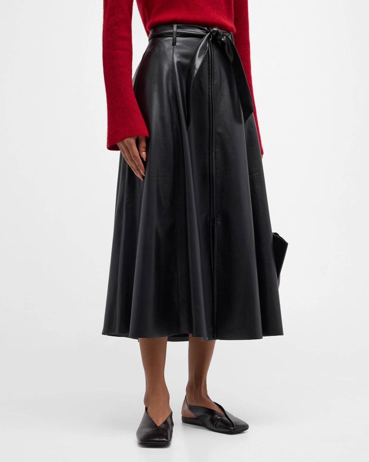 Grey/Ven Pembroke Belted Vegan Leather Midi Skirt