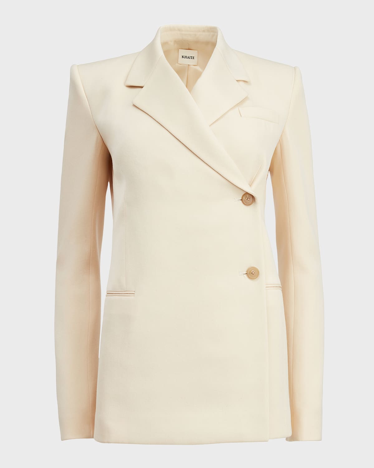 Shop Khaite Otero Double-breasted Wool Suiting Blazer In Bone