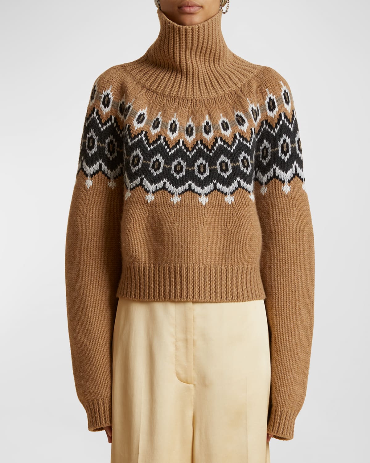 Khaite Amaris Cashmere-blend Turtleneck Sweater In Camel Multi