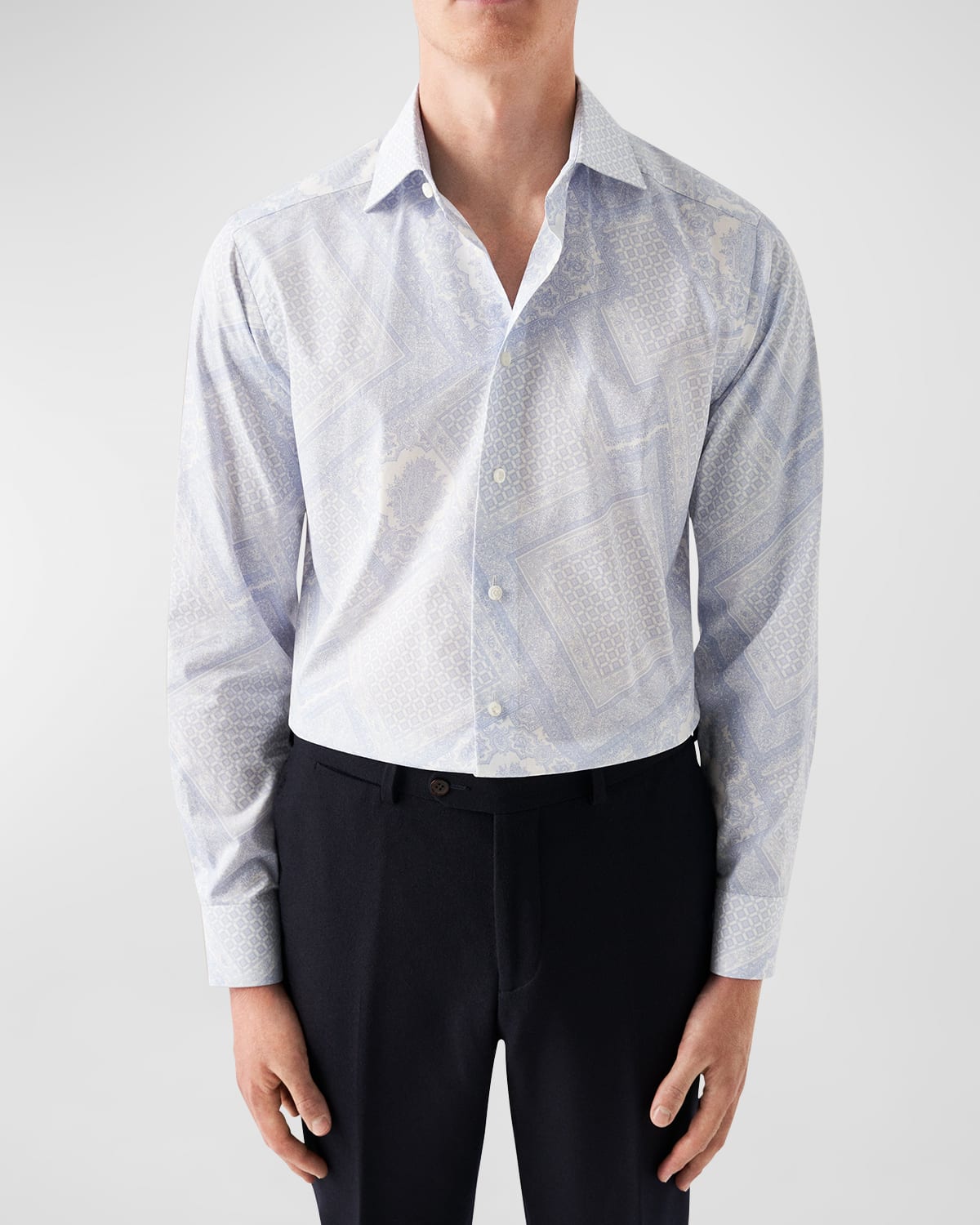Shop Eton Men's Slim Fit Geometric-print Dress Shirt In Blue