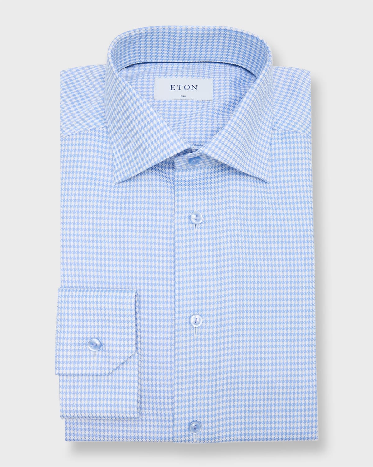Eton Slim Fit Twill Houndstooth Button Front Shirt In Light Blue