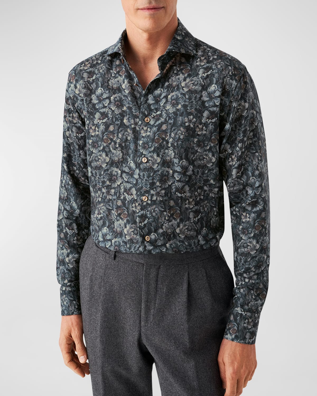 Shop Eton Men's Contemporary Fit Floral-print Dress Shirt In Navy Blue