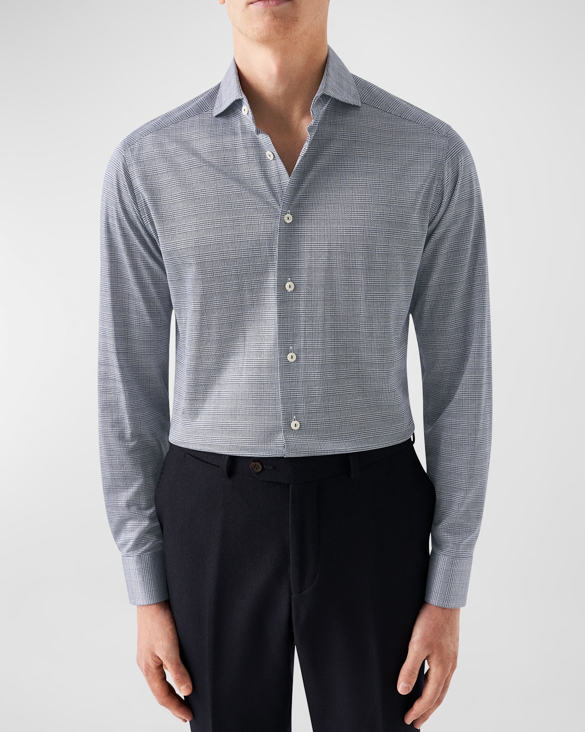 Shop Eton Men's Micro-check Slim Fit Dress Shirt In Navy Blue