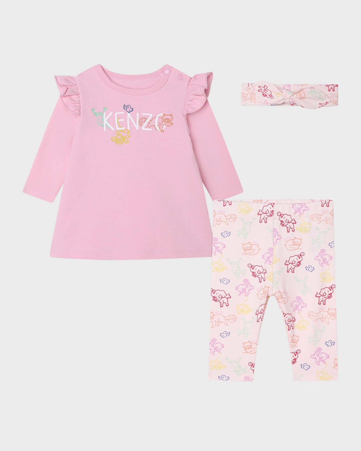 KENZO GIRL'S DRESS, HEADBAND AND LEGGINGS SET