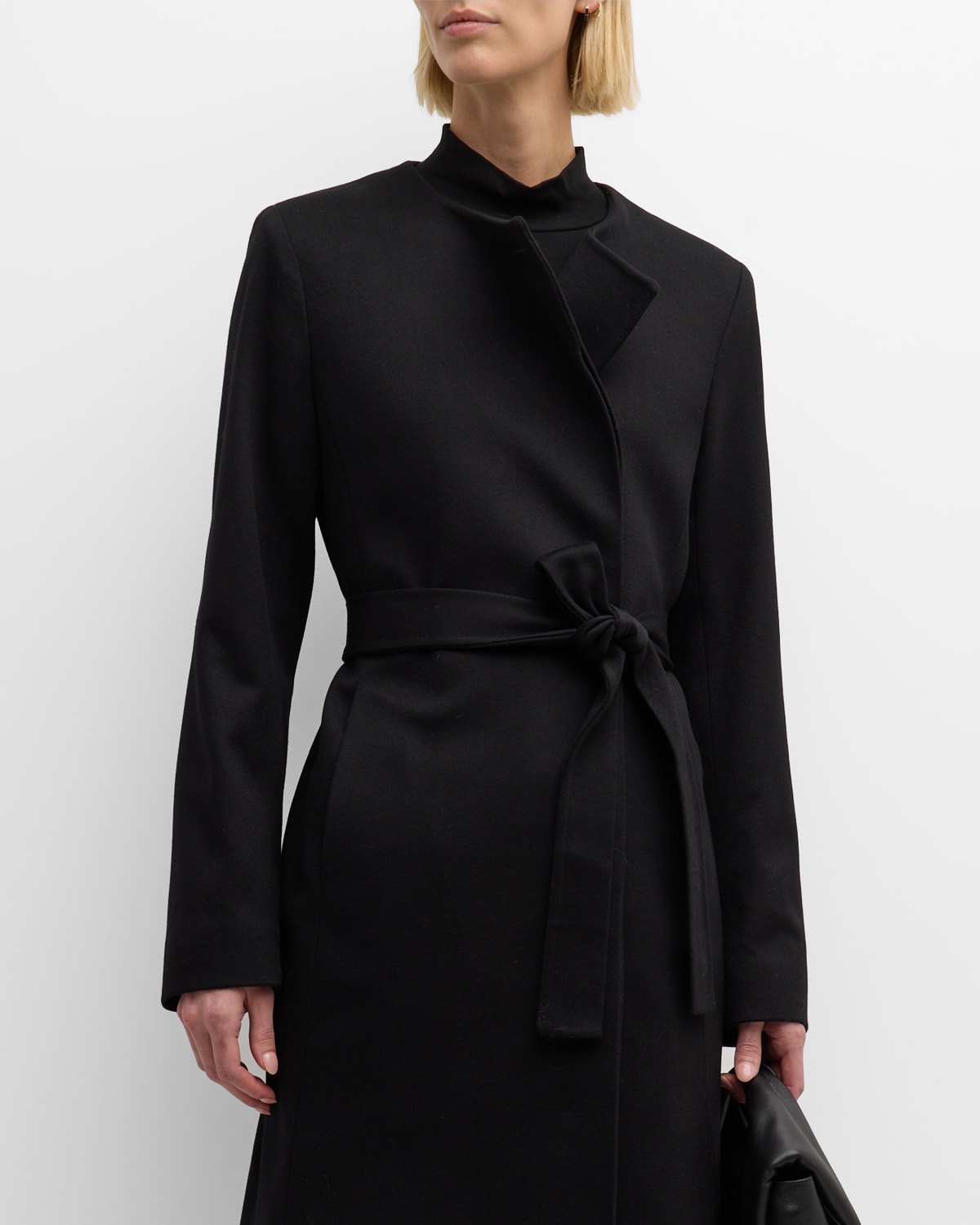Fleurette Alva Belted Wool Top Coat In Black