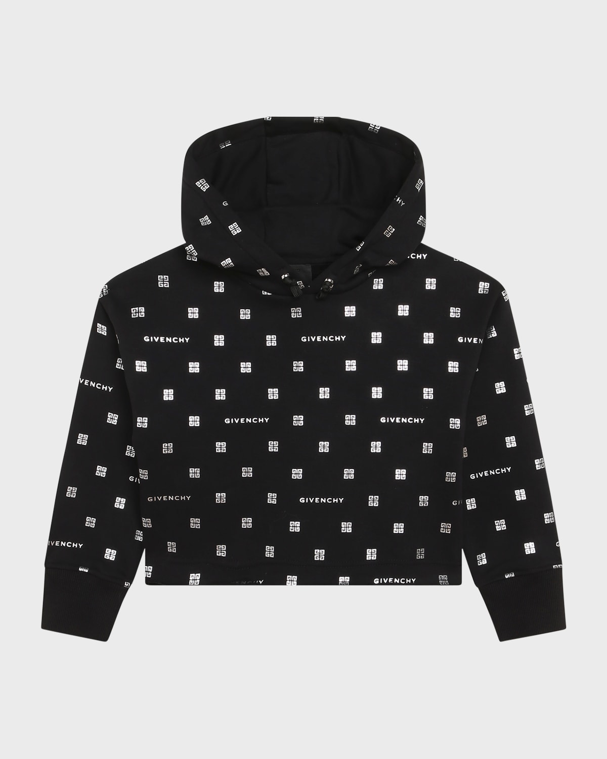 Givenchy Girl's Cropped 4g Logo-print Hoodie In 09b-black