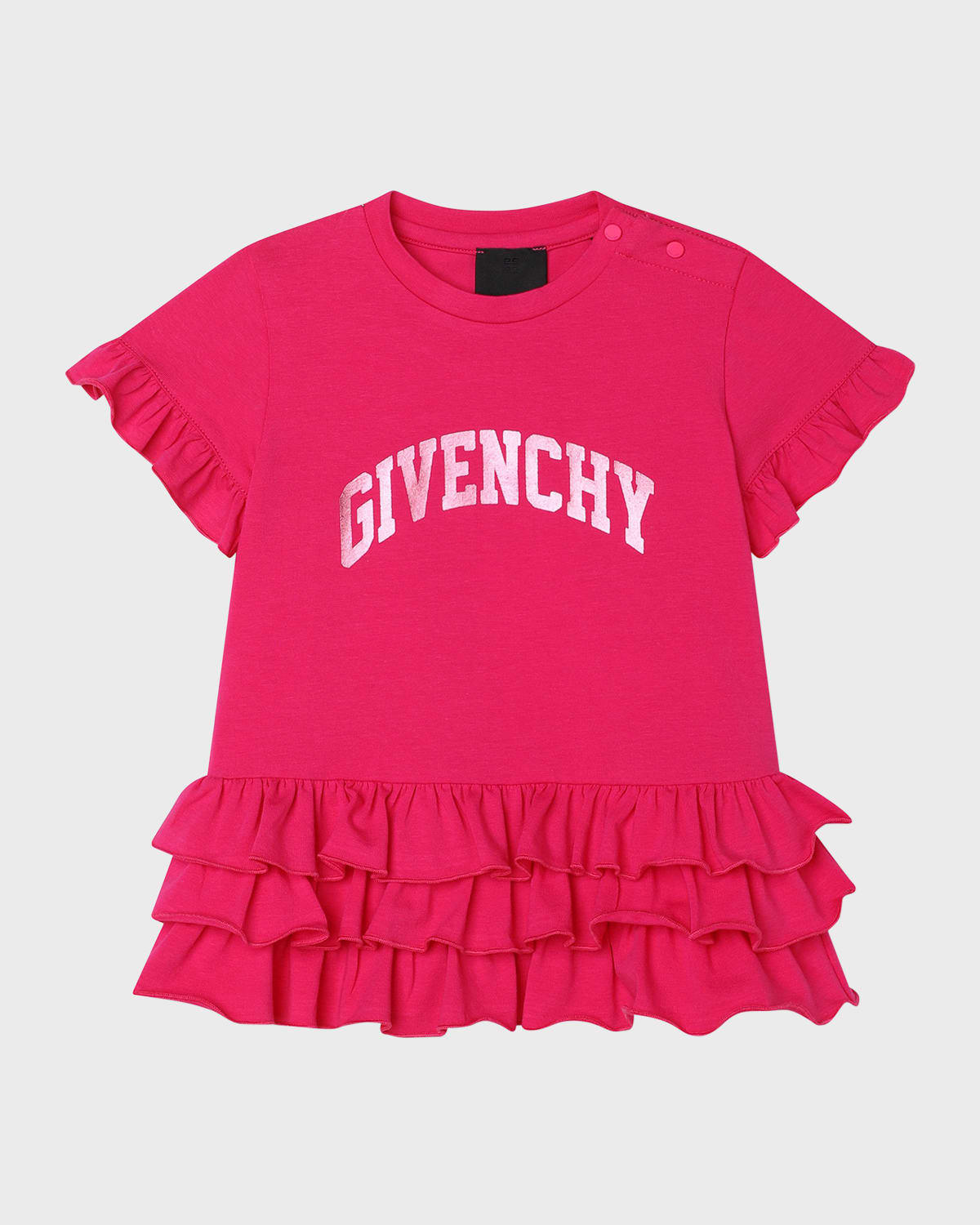 Givenchy Kids' Girl's Ruffled Metallic Logo Print Dress In 49n-rose Pep's
