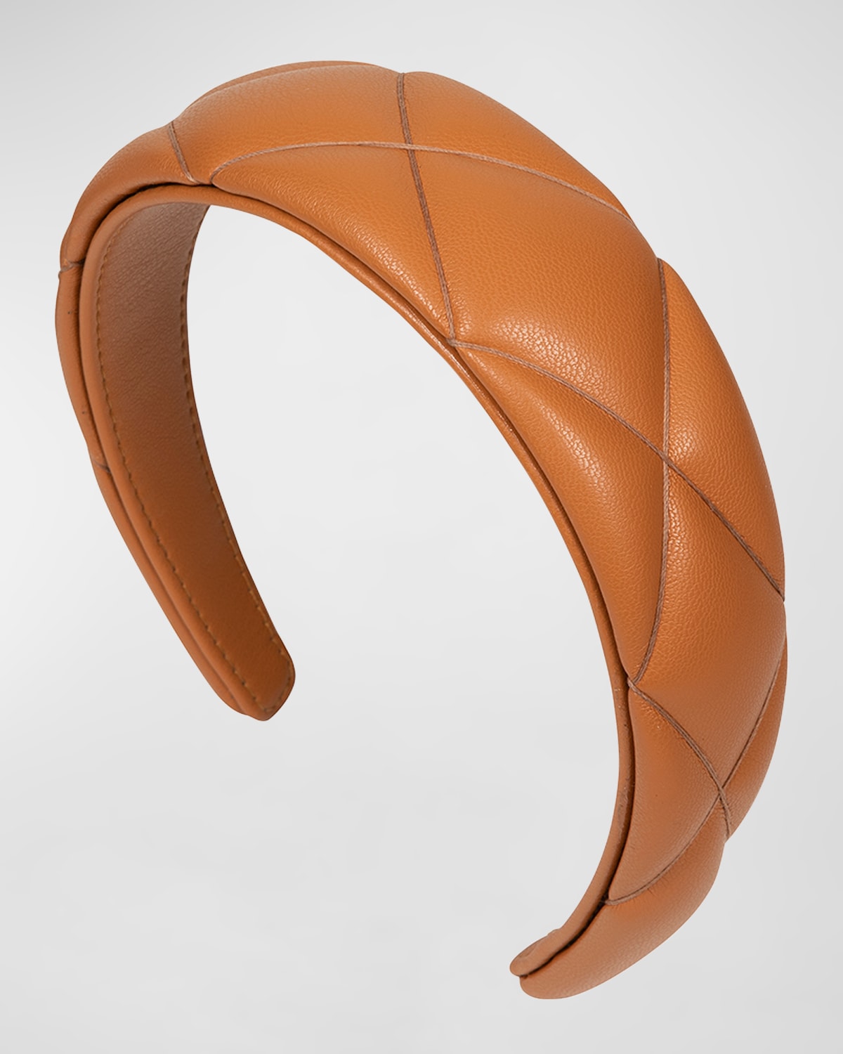 Jennifer Behr Hanna Quilted Leather Headband In Saddle