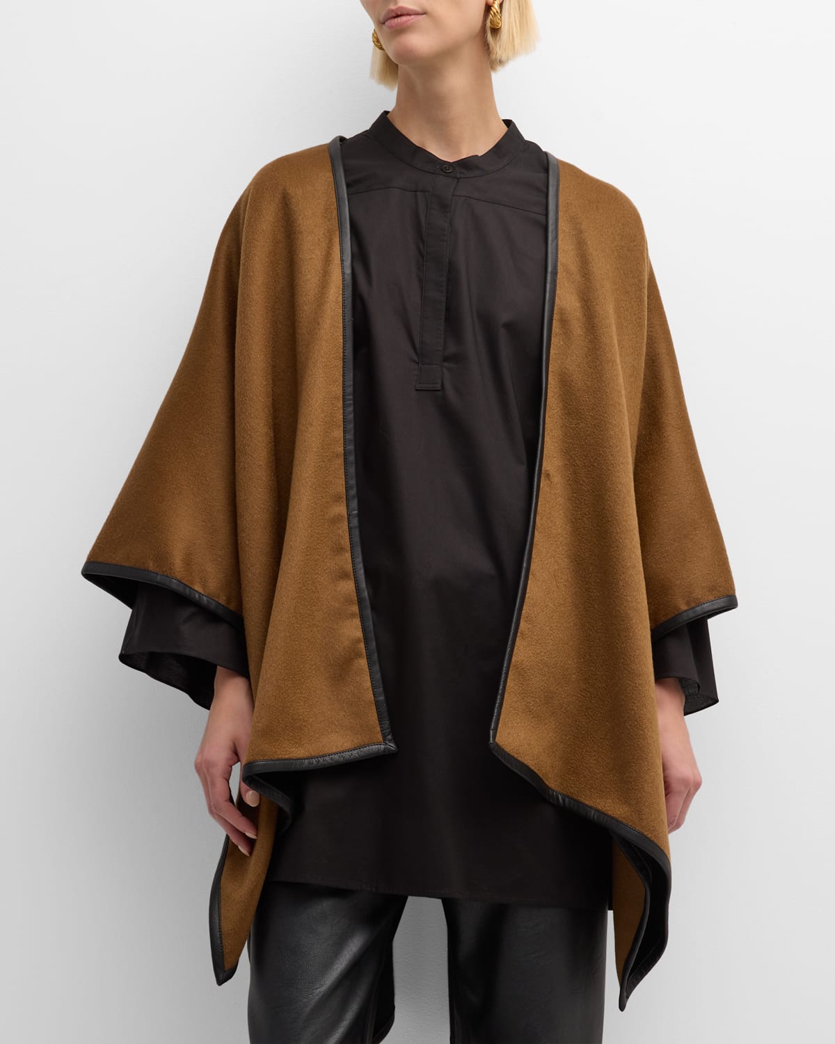 Sofia Cashmere Angular Reversible Cashmere Cape In Cinnamon Black