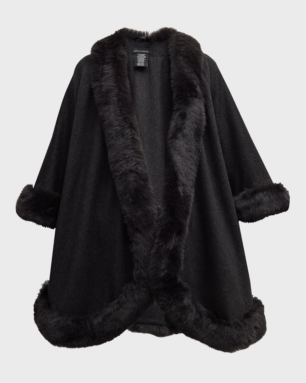 SOFIA CASHMERE CASHMERE CAPE WITH FAUX FUR TRIM