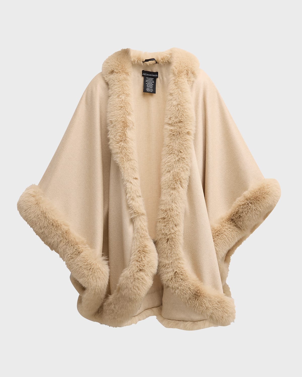 Cashmere Cape With Faux Fur Trim