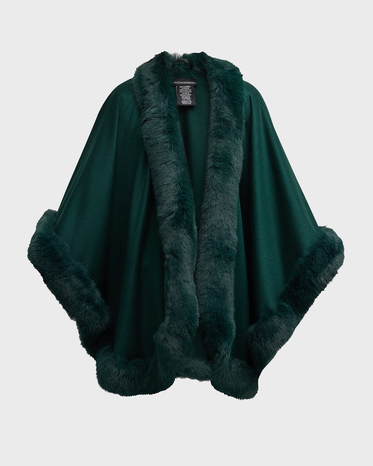 SOFIA CASHMERE CASHMERE CAPE WITH FAUX FUR TRIM