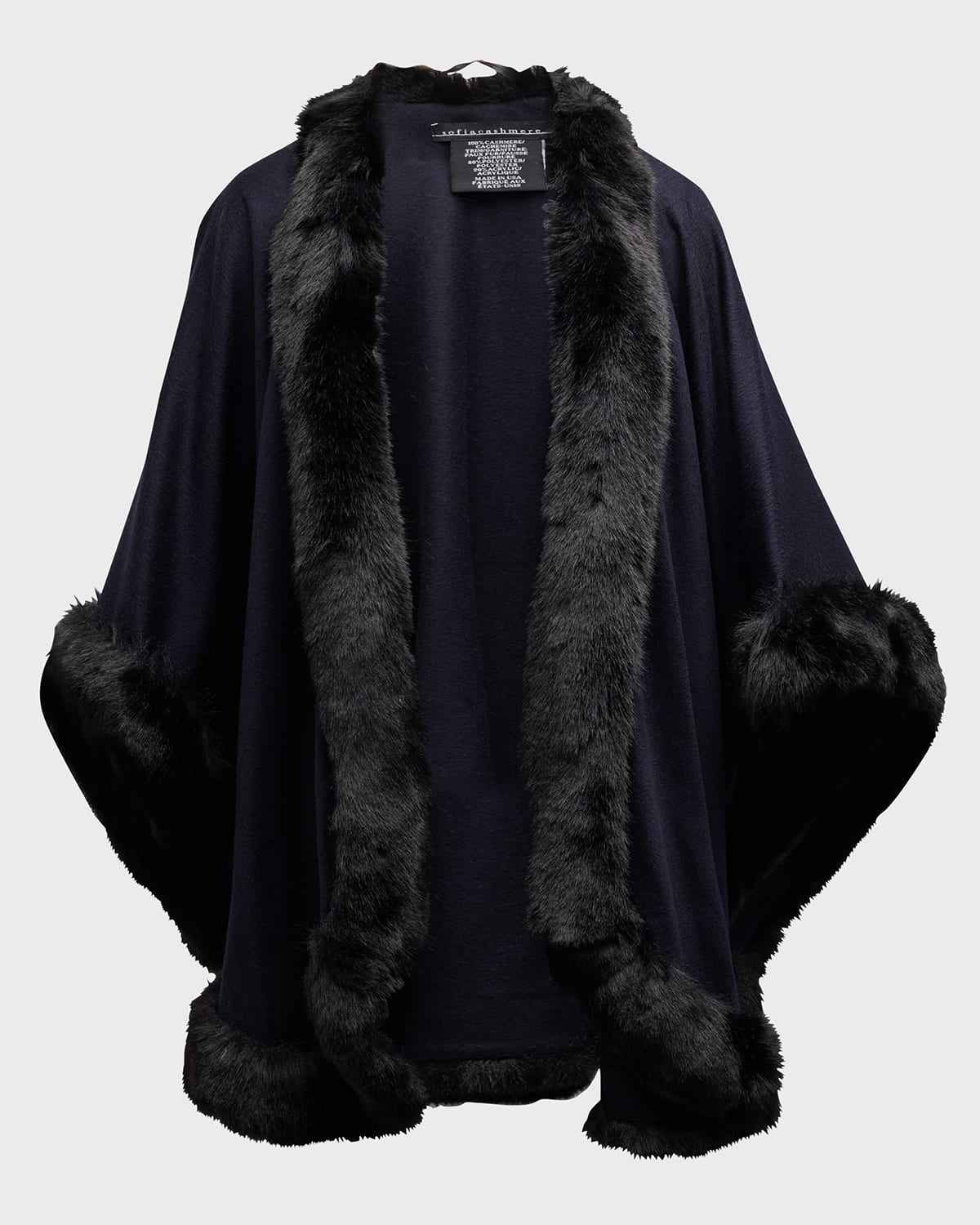 Cashmere Cape With Faux Fur Trim