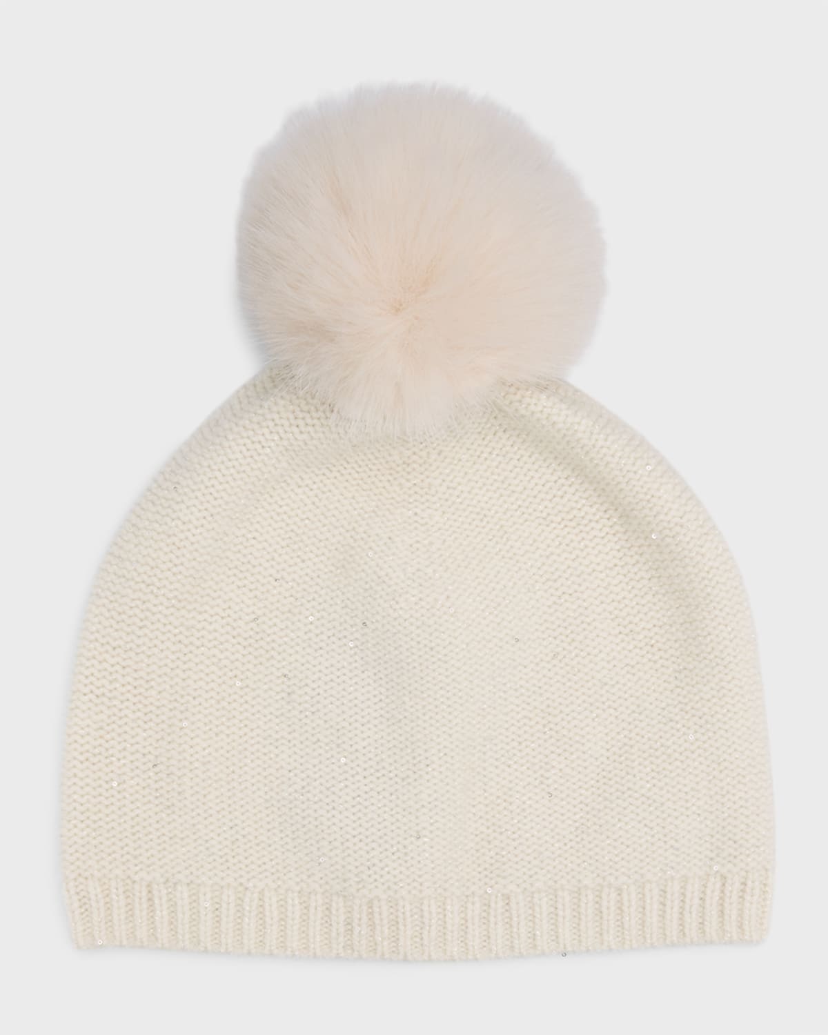 Cashmere Sequin Beanie With Faux Pom