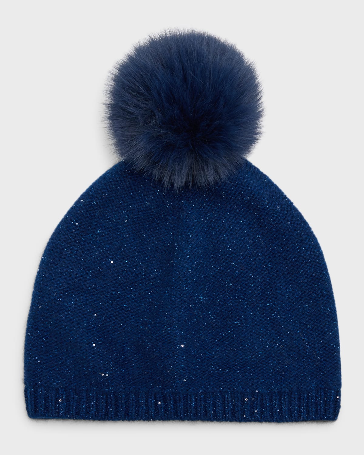 Sofia Cashmere Cashmere Sequin Beanie With Faux Pom In Navy