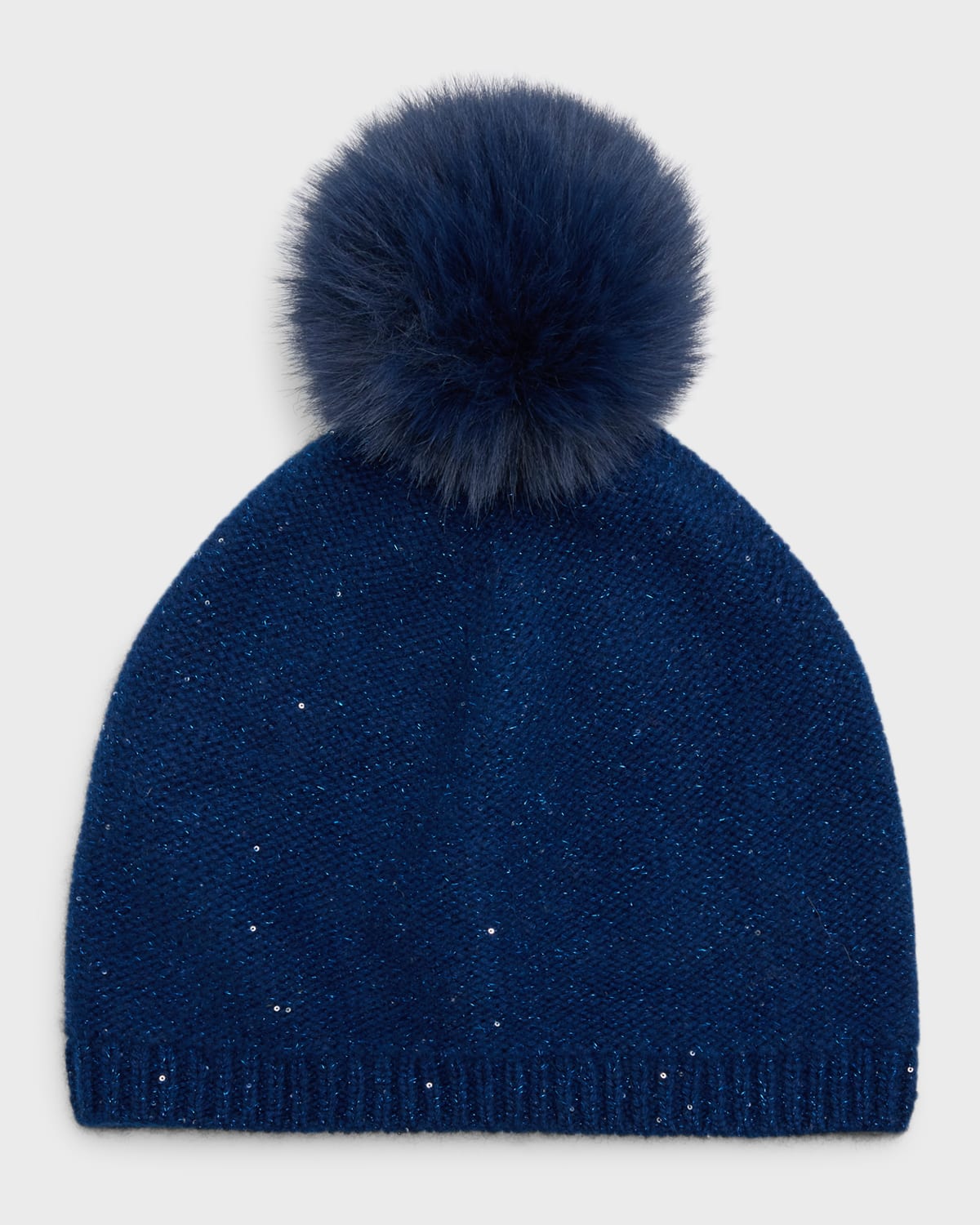 SOFIA CASHMERE CASHMERE SEQUIN BEANIE WITH FAUX POM