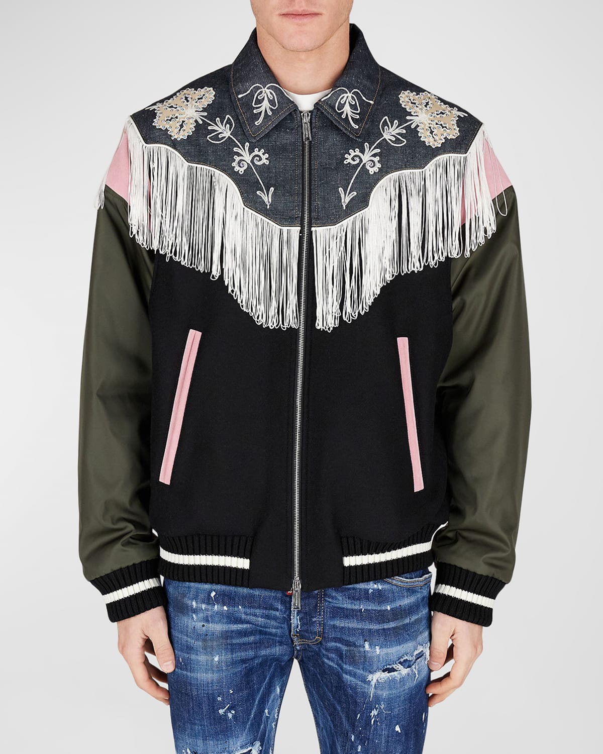Dsquared2 Men's Western Fringe Varsity Bomber Jacket In Black