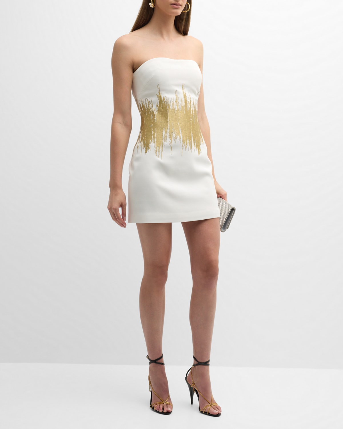 Koltson Metallic Embroidered Cady Strapless Bustier Mini Dress In Ivory