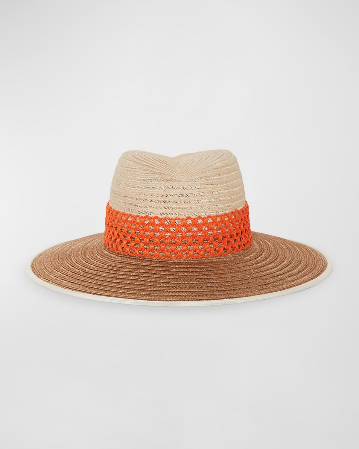 D'estree Cindy Bicolor Straw Wide-brim Hat In Brown Orange