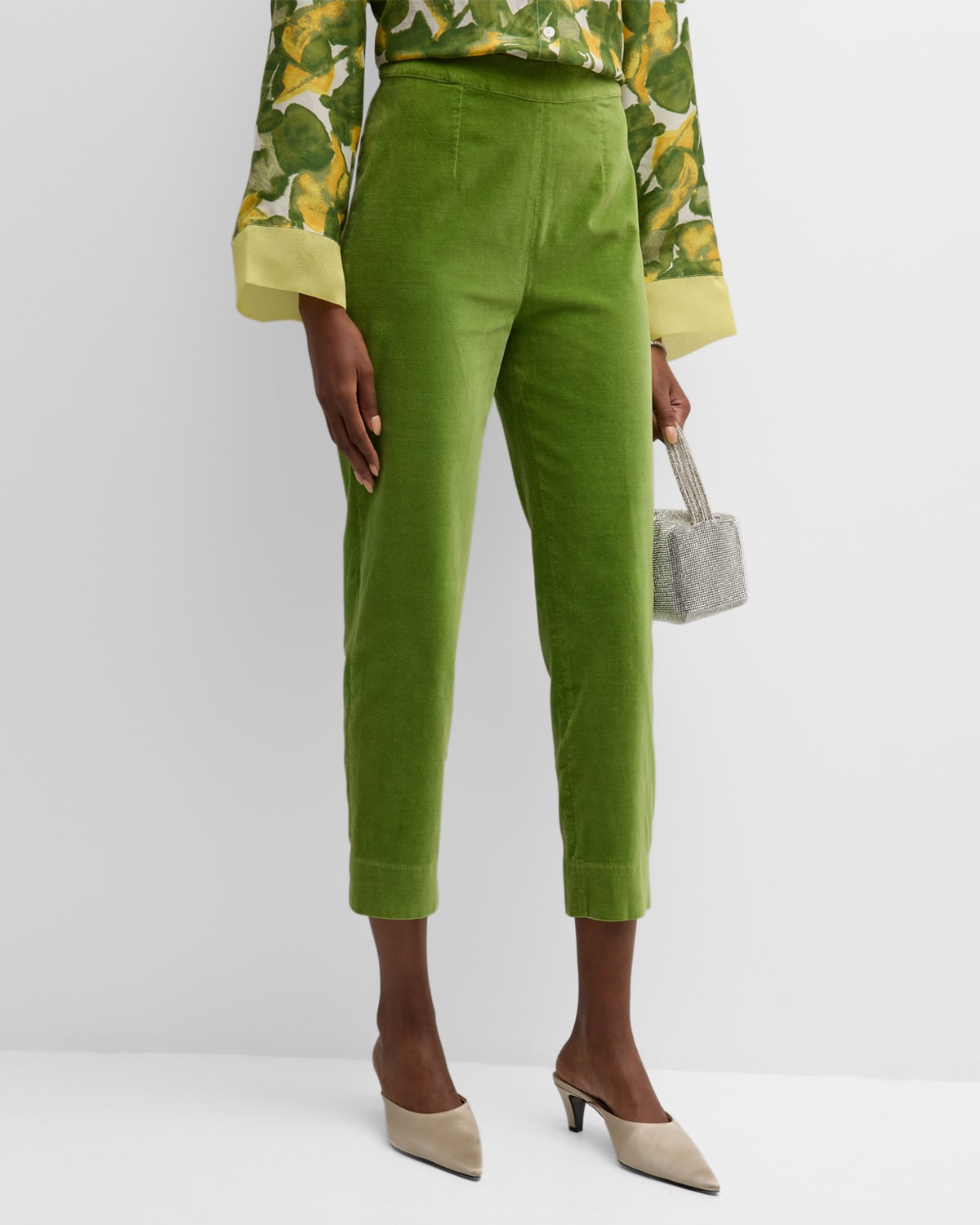Shop Frances Valentine Lucy Cropped High-rise Slit-hem Pants In Moss Green