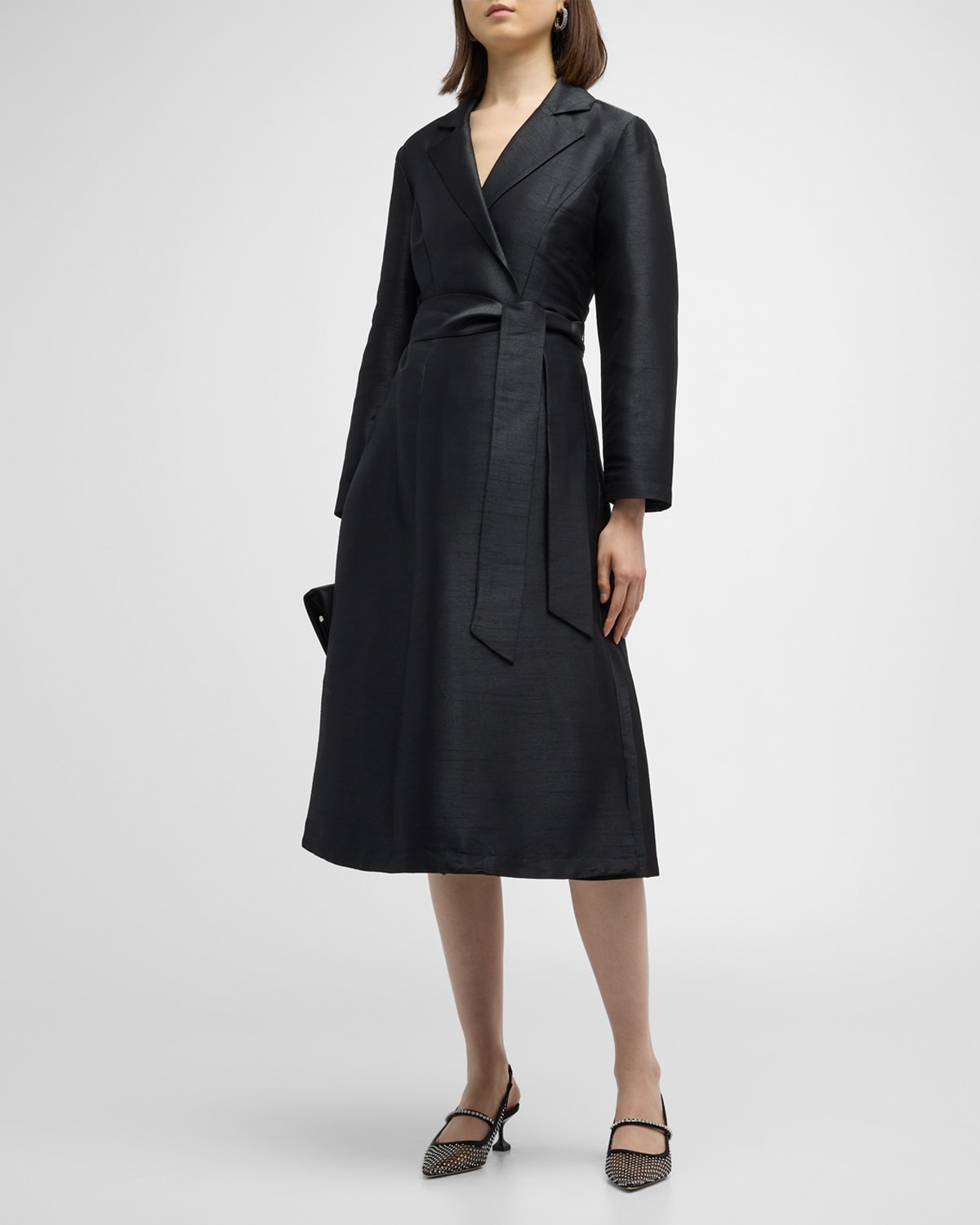 Lucille Notched-Lapel Belted Midi Wrap Dress