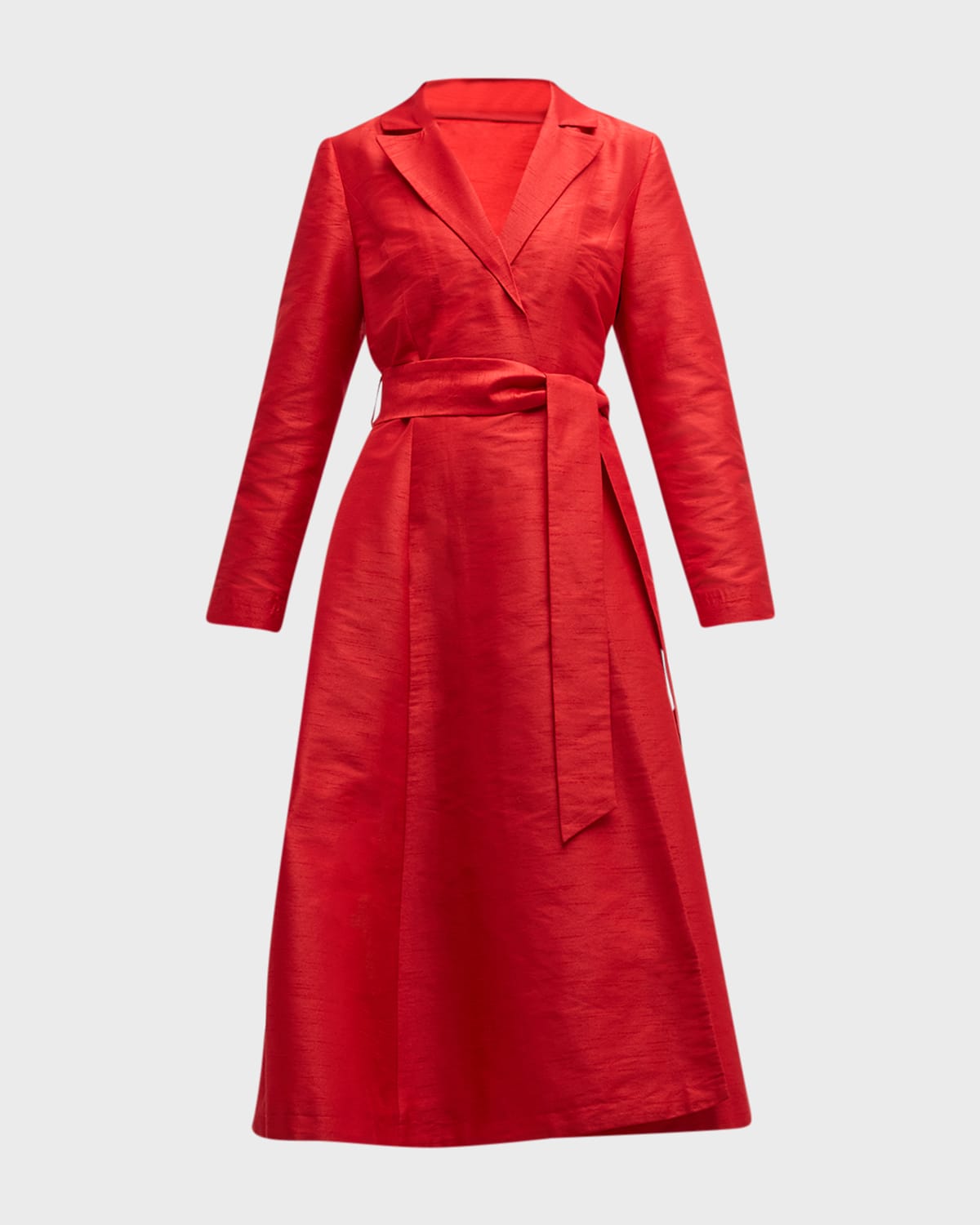 Frances Valentine Lucille Notched-lapel Belted Midi Wrap Dress In Red