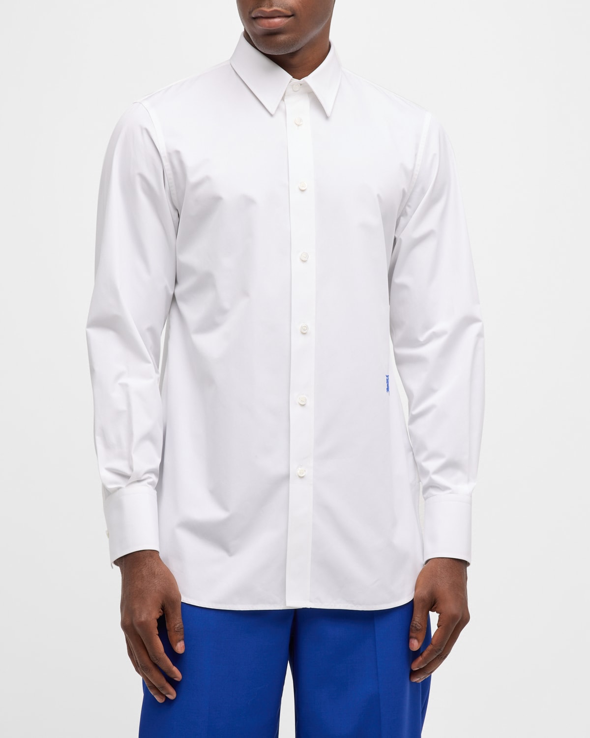 Shop Burberry Men's Embroidered Ekd Cotton Sport Shirt In White
