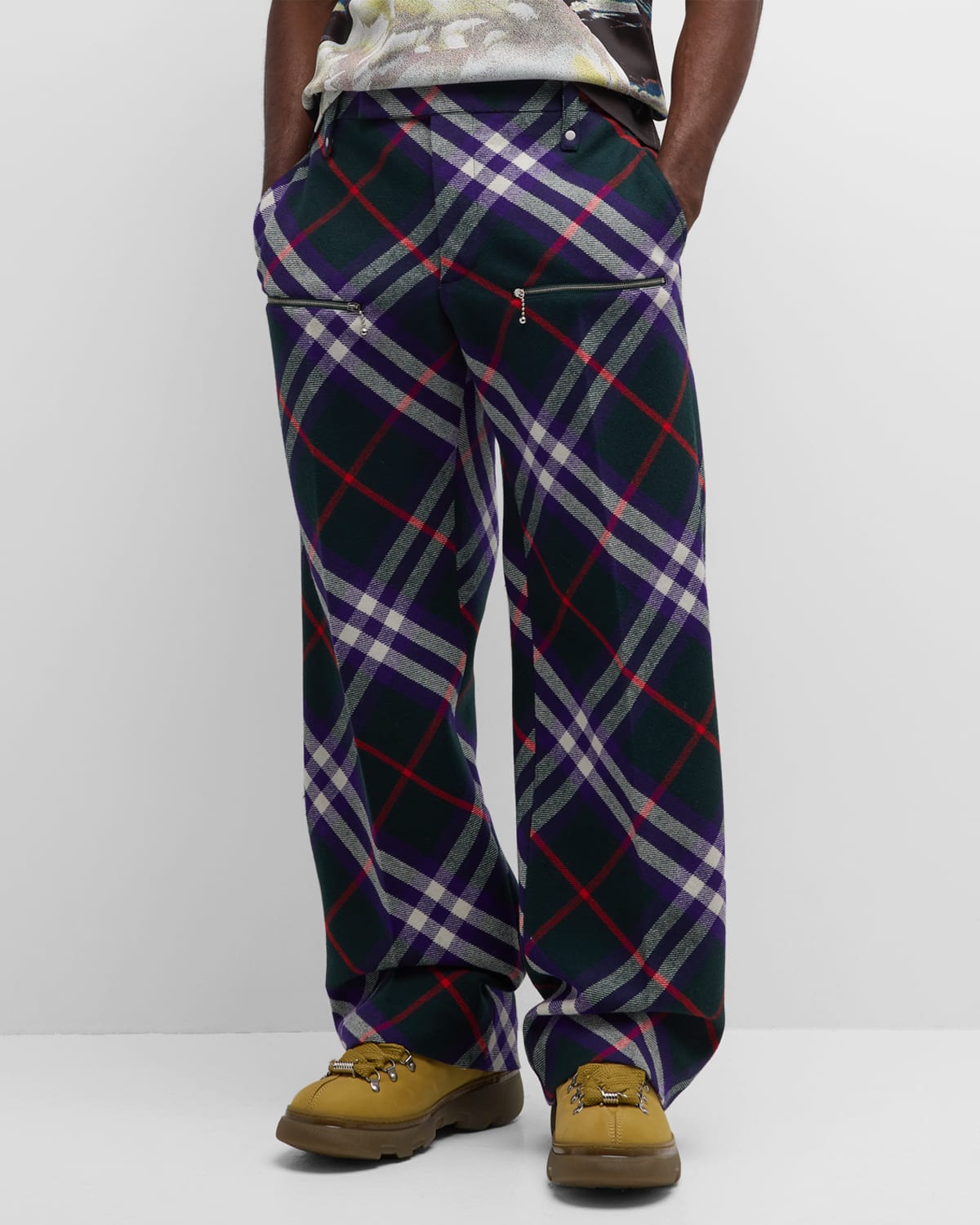 Men's Multi-Check Pants with Zippers